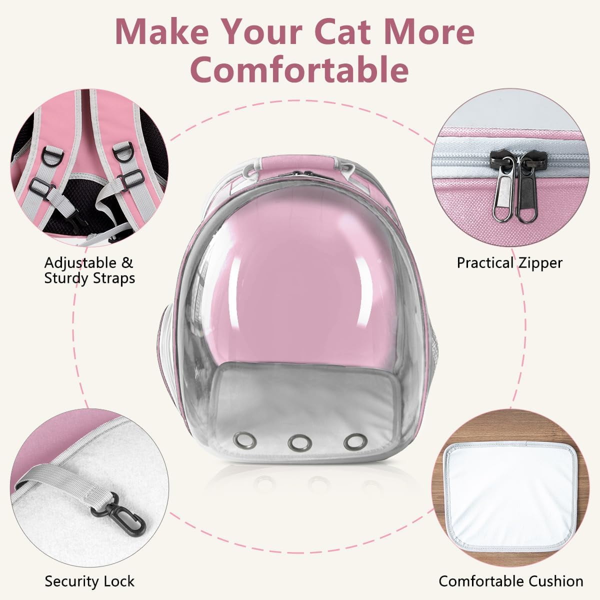 DENZUS Bubble Expandable & Foldable Cat Backpack Carrier, Breathable Pet Backpack for Large Cats, Designed for Hiking, Travelling, Camping