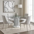 thumbnail image 6 of Benjara Round Glass Top Dining Table with Cross Oval Base- Silver, 6 of 7