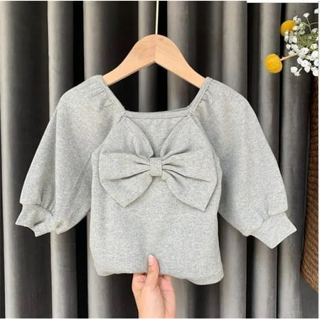 

Toddler Girls Hoodies And Sweatshirts Autumn Winter Solid Bowknot Long Ruffled Sleeve Outfits Clothes Tops Outwear