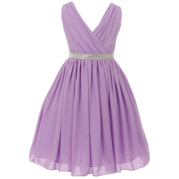Little Girls Dress Shirring Chiffon V Neck Easter Birthday Flower Girl Dress USA Lilac Size 4 (G35G61)