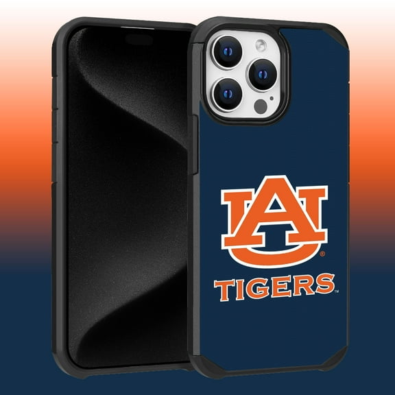 Apple iPhone 15 Pro Max (6.7) - Licensed NCAA of Auburn University Tigers Logo on Dark Blue Textured Dual Layer Case