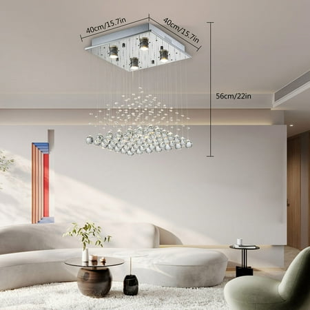 

DENEST Modern K9 Crystal Droplet Chandelier Style Pendant Light Decoration Lamp Silver