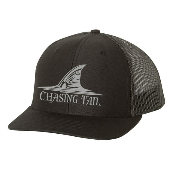 Heritage Pride Chasing Tail Redfish Mens Embroidered Mesh Back Trucker Hat, Black/Black