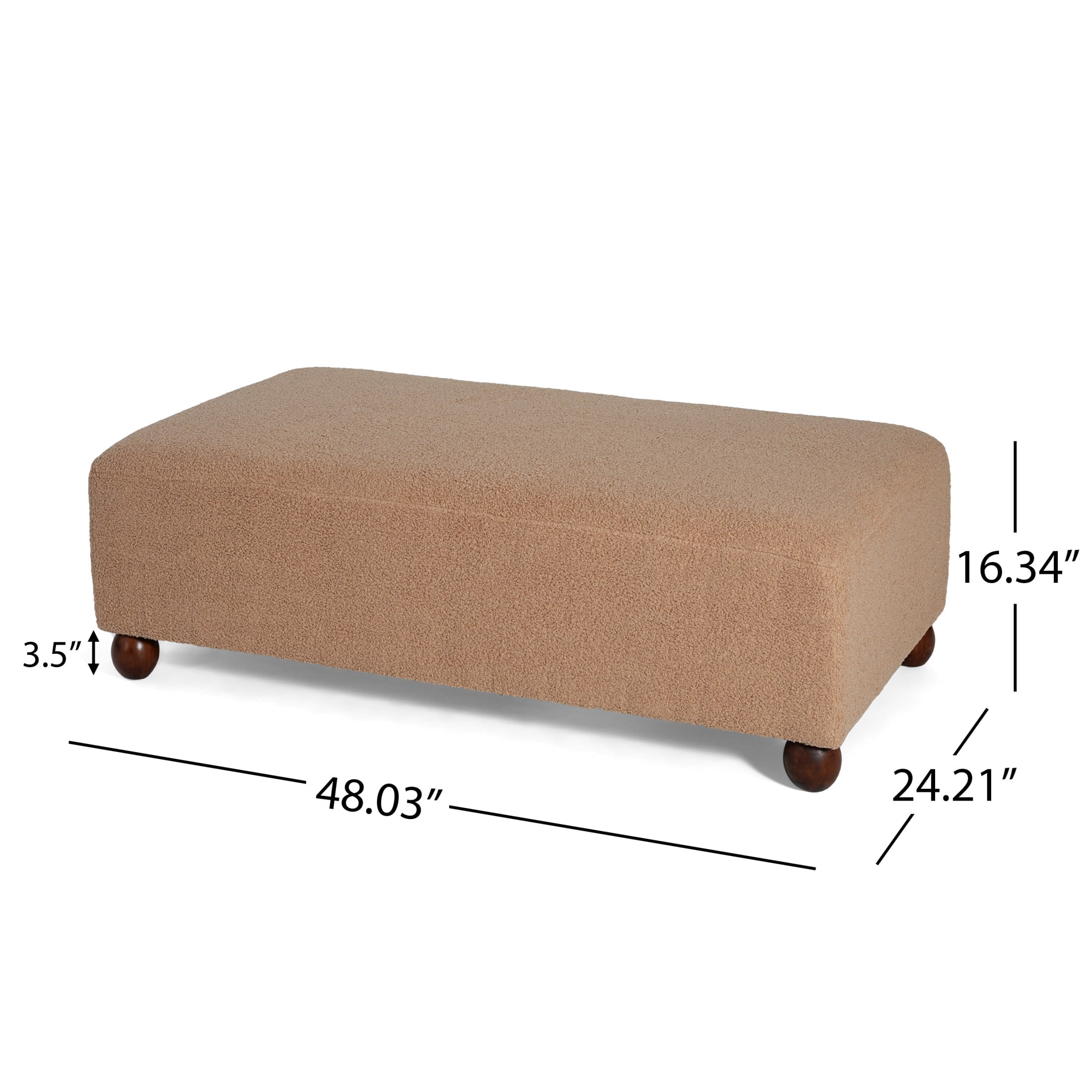 Christopher Knight Home 48" Modern Comfortable Ottoman Bench, Boucle Upholstery with Wooden Legs, Camel