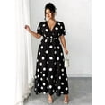 thumbnail image 3 of Black And White Polka Dot V-Neck Puff Sleeve Wrap Maxi Dress With Tie Waist, 3 of 6