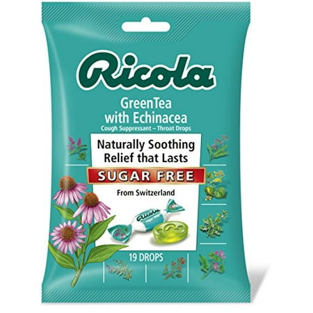 12 Pack Ricola Green Tea with Echinacea Cough Suppressant Sugar Free 19 Drops (Best Tea For Cold Sore Throat)