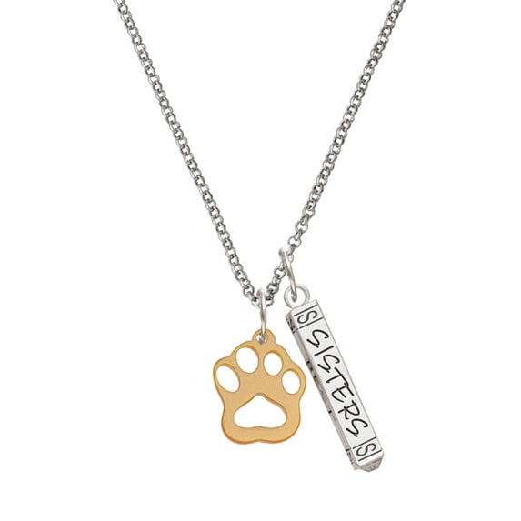 Delight Jewelry Acrylic Small Paw Goldtone Silvertone Sisters Best Friends Forever Bar Charm Necklace, 23"