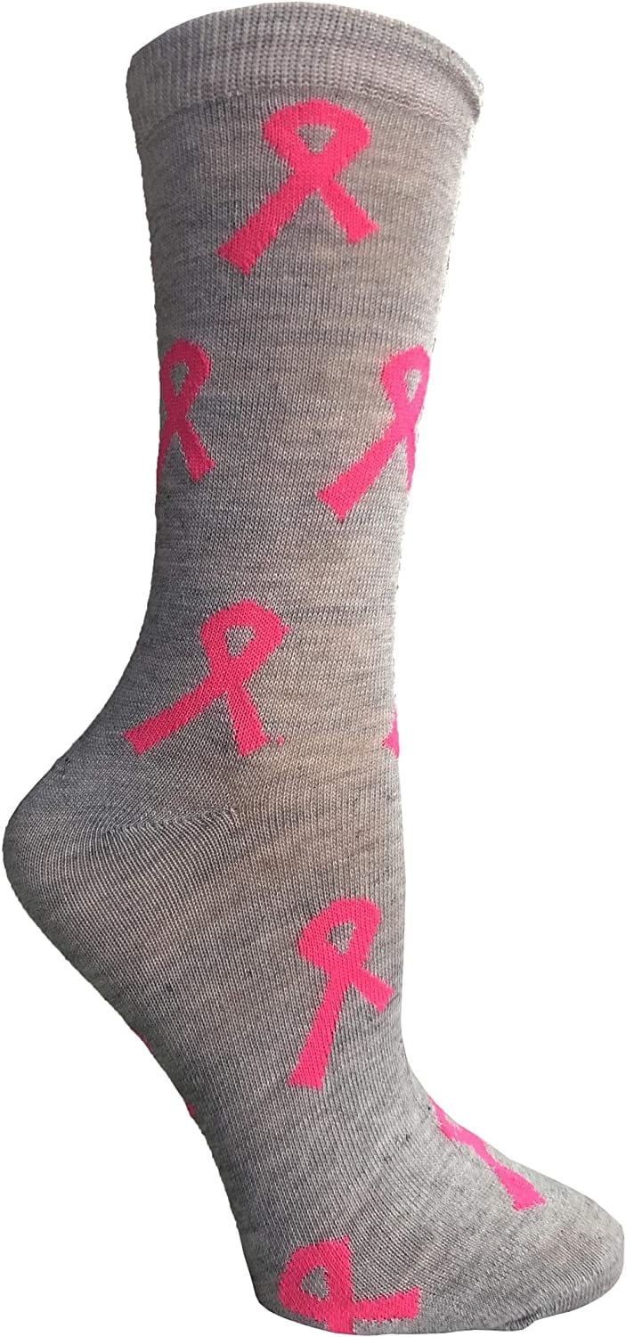 60 Pairs of Pink Ribbon Breast Cancer Awareness Ankle/Crew Socks for Women (Assorted (Crew))