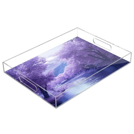 

Acrylic Tray 15.7*11.8*1.9 Inch Transparent Tray Food Tray Tea Cup Tray Serving Trays Cosmetics Storage Kitchen Table Bathroom Sundry Storage Purple River Picture