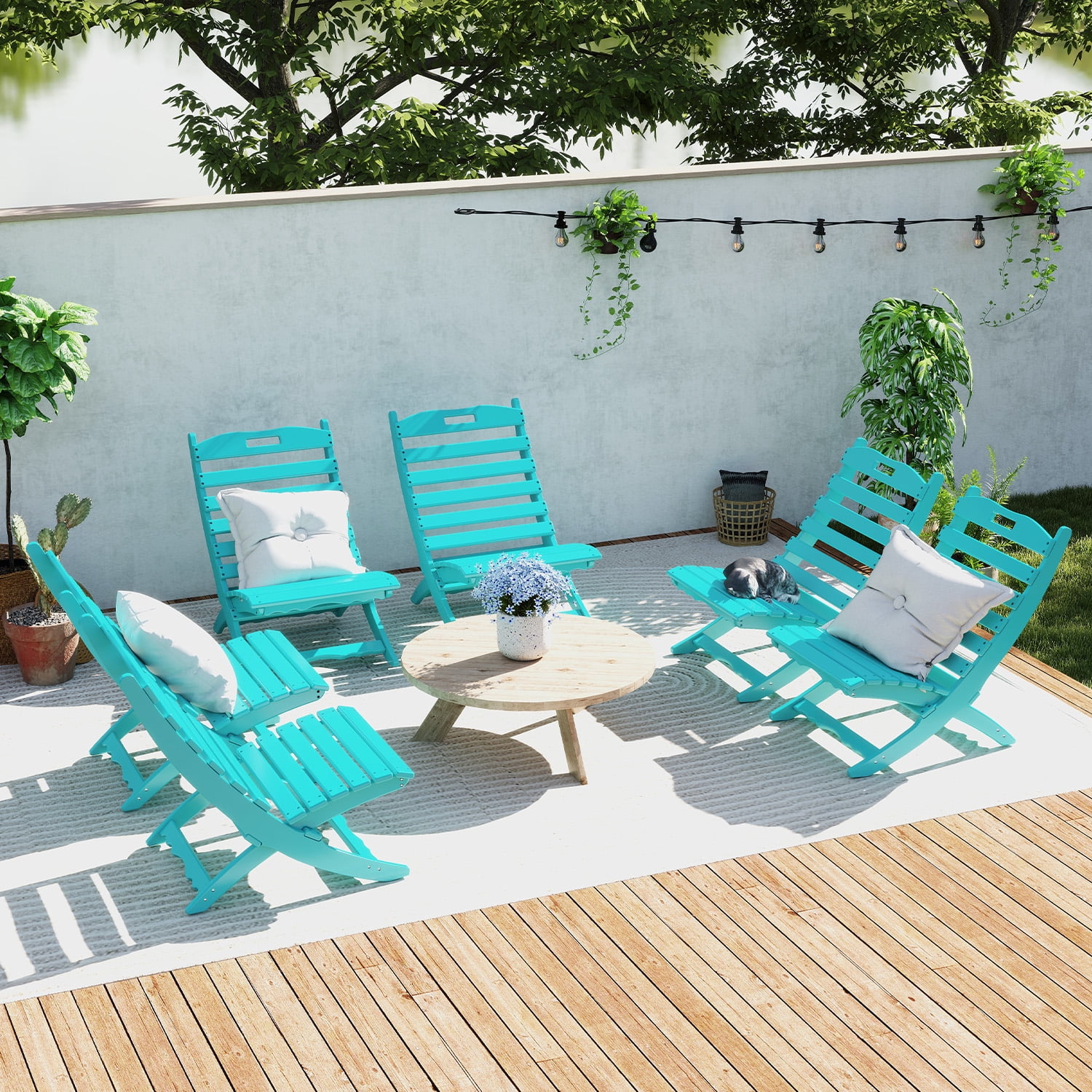 FODINGHILL Folding Adirondack Xavier Chair, HDPE All-Weather Portable Fire-Pit Chair for Outdoor Beach Deck Poolside Garden Patio Porch Fishing, Aqua