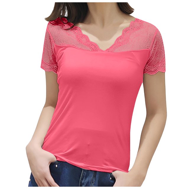 2DXuixsh Blouses pour Femmes Grande Taille Aguichant Manches Courtes en Maille Transparente Doublée Ajustée Mode Sortie Justaucorps Rouge