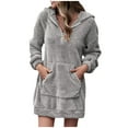 thumbnail image 1 of Liquidation! Robes pour Femmes 2024 Invitée de Mariage, Robe à Capuche Décontractée pour Femmes à Manches Longues avec Poche, Chandail à Capuchon, Robe Chandail en Molleton, Robe Unie Gris TG, 1 of 6