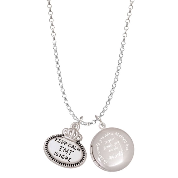 Delight Jewelry Silvertone Keep Calm EMT is Here To the World You are a Mother Locket Necklace
