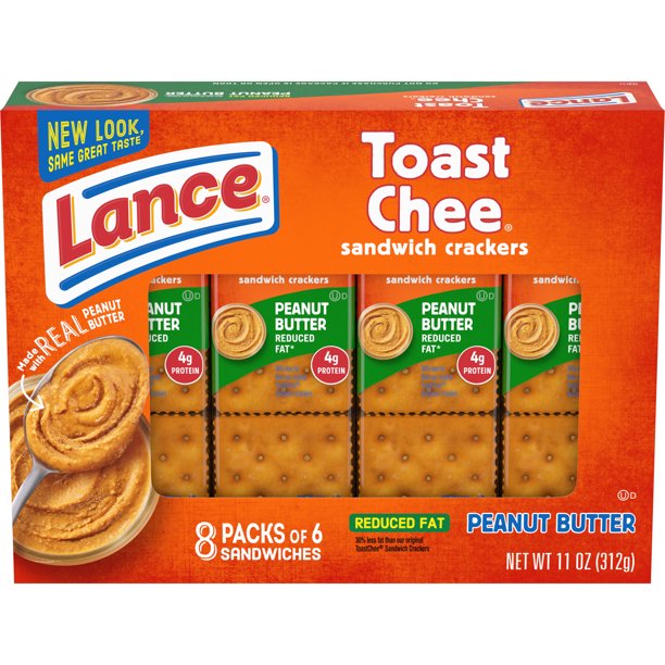 Lance Reduced Fat ToastChee Peanut Butter Sandwich Crackers, 8 Ct Box