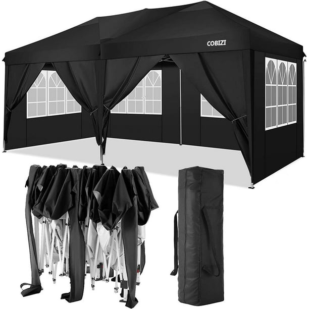 Seizoen Schildknaap avontuur 10' x 20' Canopy Tent EZ Pop Up Party Tent Portable Instant Commercial  Heavy Duty Outdoor Market Shelter Gazebo with 6 Removable Sidewalls and  Carry Bag, Black - Walmart.com