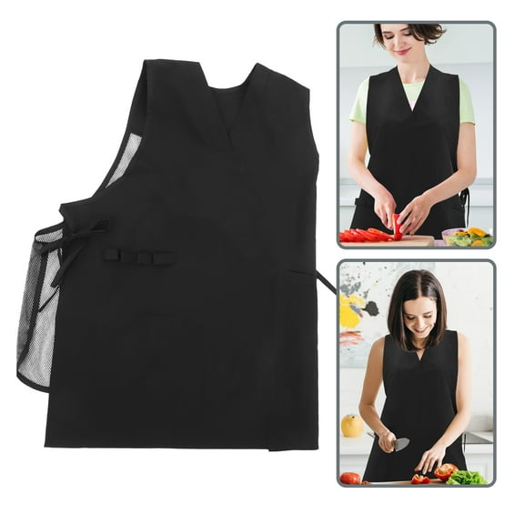 SEWCHICS Black V Neck Mesh Back Hairstylist Apron Professional Salon Vest for Hairdressers and Barbers 1 Set