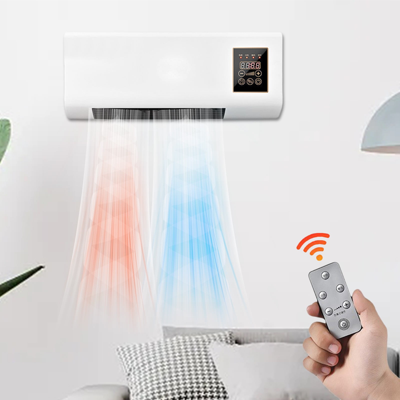 LYCAQL Air Conditioner, Wall Mounted Air Conditioner and Heater, Portable Air Conditioners No Windows Needed,Mini Split Heating System Air Supply Fan Unit, Remote for Bedroom Indoor Living Room
