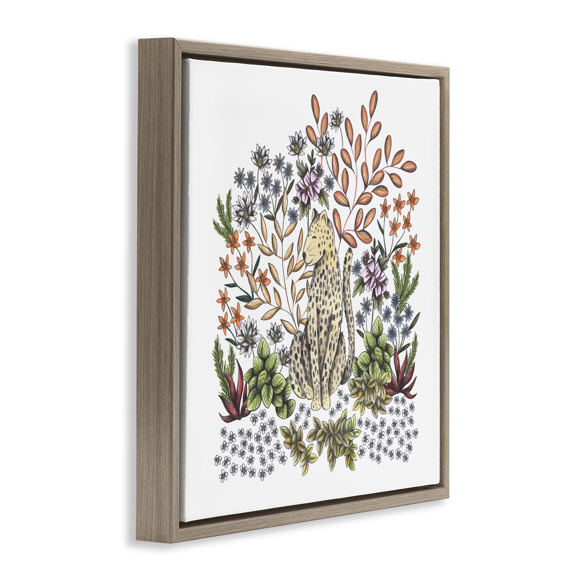 Jungle Wildlife Leopard Brown Framed Floater Canvas Wall Art, design by Cecilia Battaini