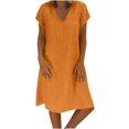thumbnail image 1 of CHUANK Robe Grande Taille pour Femmes Liquidation Robe Ample Col en V Été Manches Courtes Coton et Lin Marine, 1 of 8