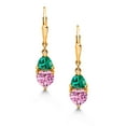 thumbnail image 2 of Gem Stone King 18K Rose Gold Plated Silver Pink Moissanite and Green Nano Emerald Dangle Leverback Earrings for Women (2.54 Cttw, Gemstone, Heart Shape 6MM, Trillion 5MM), 2 of 4