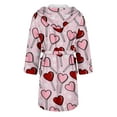 thumbnail image 3 of FEIJIBA Hooded Plush Fleece Bathrobe Women's Robe Long Warm Loungewear Jacket Printed Comfort Robes for Women Valentine's Day, 3 of 5