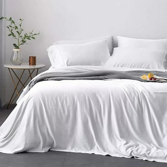 Bibb Home 300tc Rayon from Bamboo Viscose 4 Pc Sheet Set - 4 Colors - White - Queen