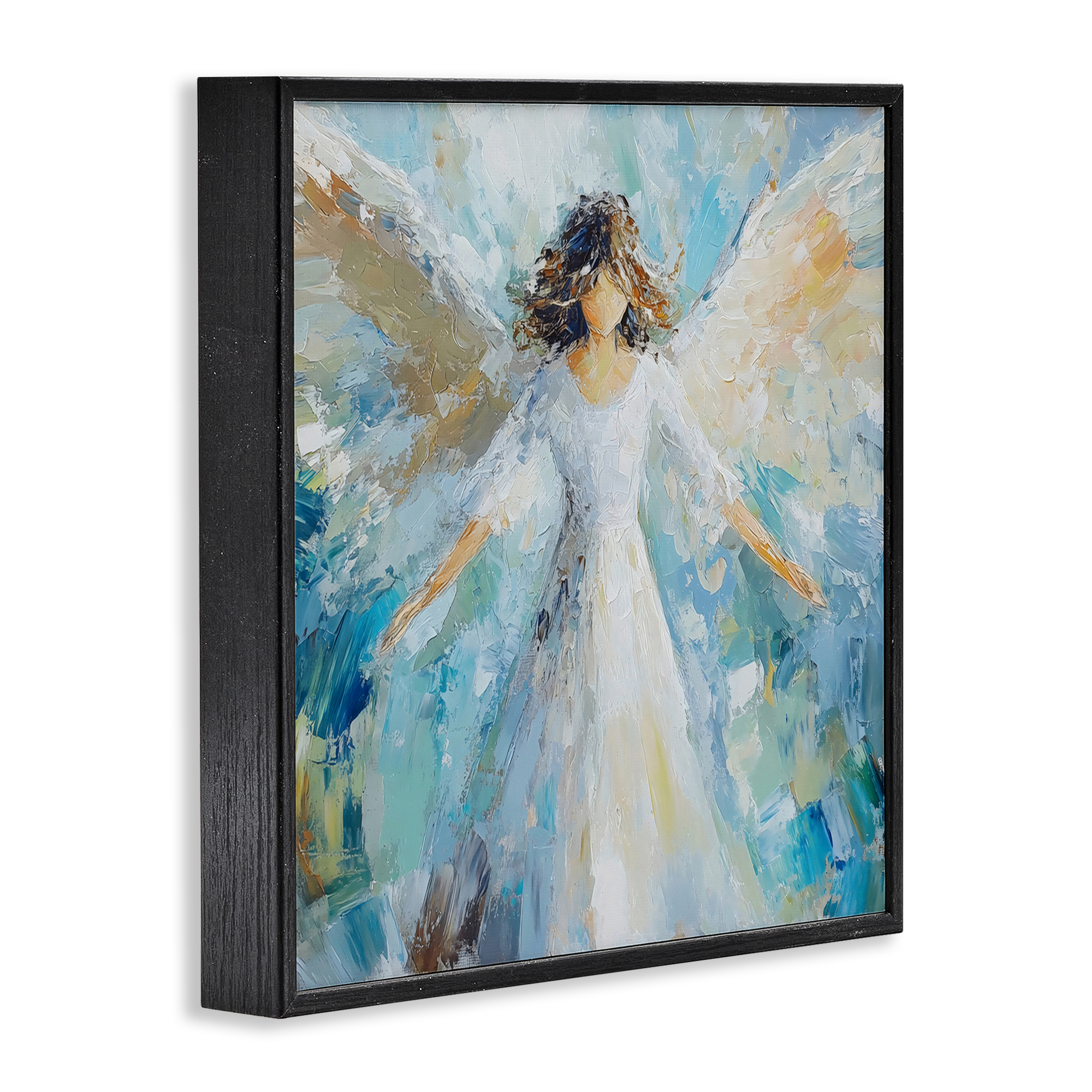 Flying Glory Angel Black Framed Giclee Art, design by Petal Prints Design