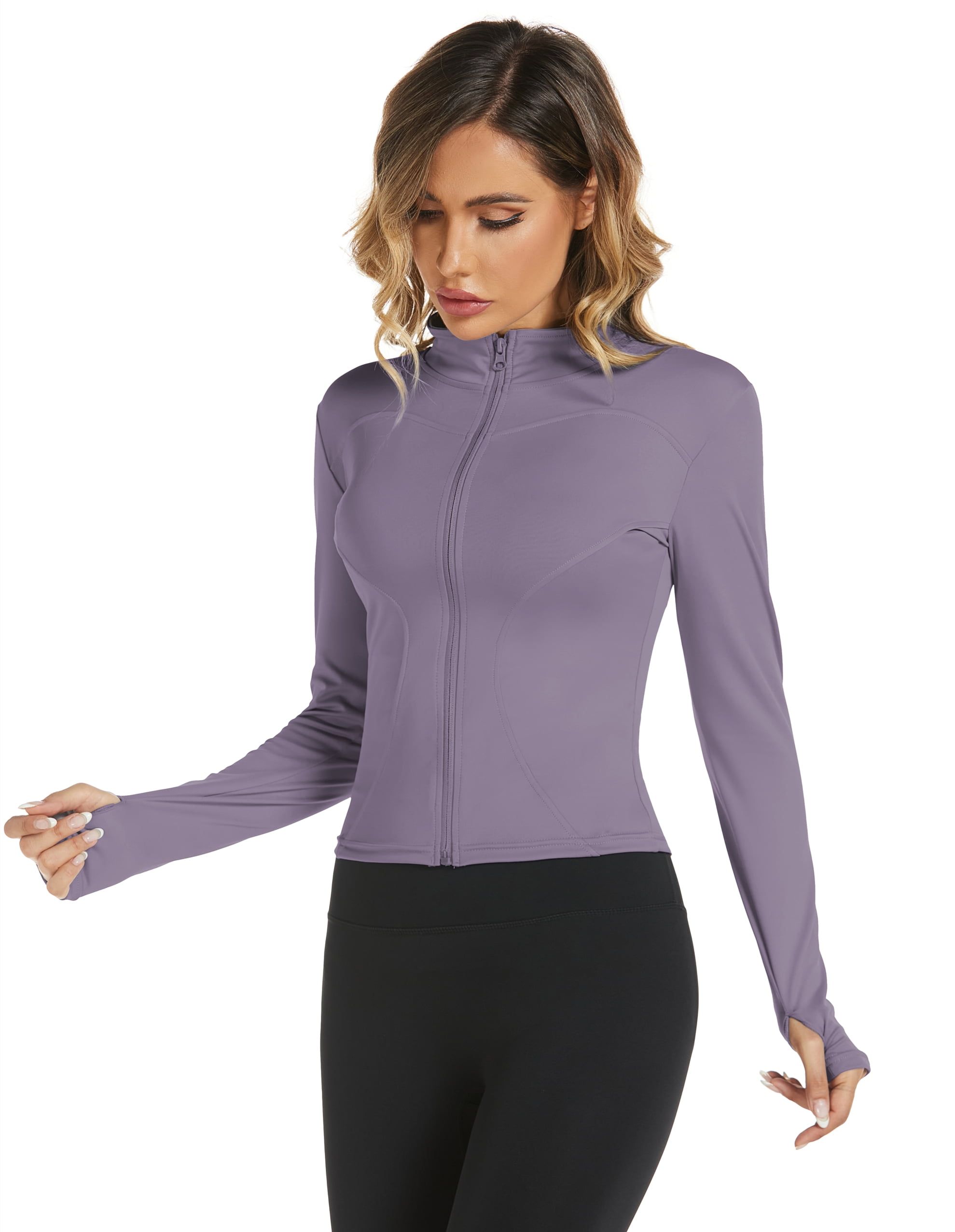  colorskin Women's Lightweight BBL Jacket - Full Zip Up Cropped  Slim Fit Yoga & Gym Workout Jackets With Thumb Hole(Almond,X-Small) :  Clothing, Shoes & Jewelry