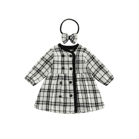 

CenturyX Toddler Baby Girl Fall Winter Jacket Coat Long Sleeve Plaid Buttons Warmly Dress Coats Outfit Clothes Black 6-9 Months