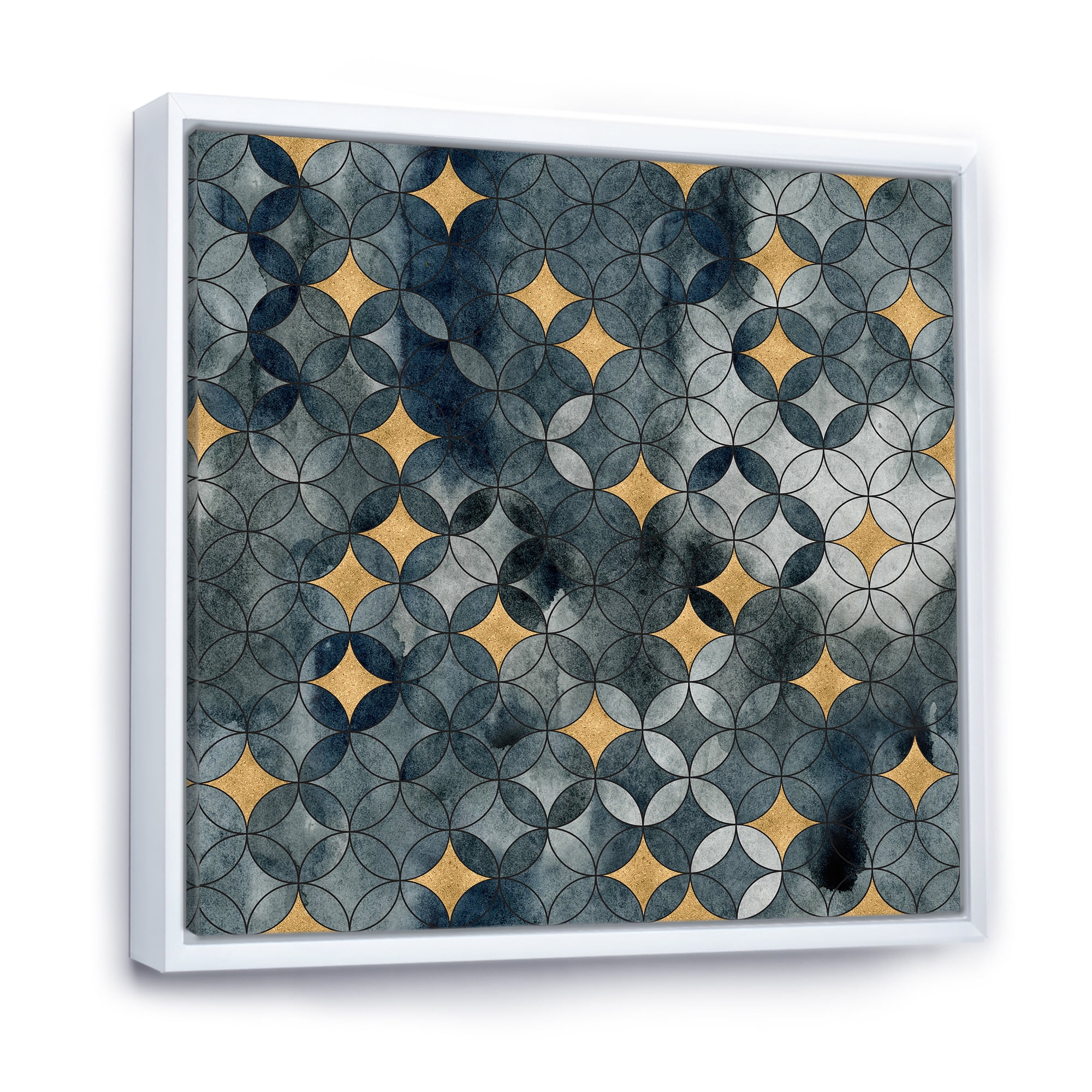 Designart 'Geometry Golden Stars With Intersecting Circles' Modern Framed Canvas Wall Art Print