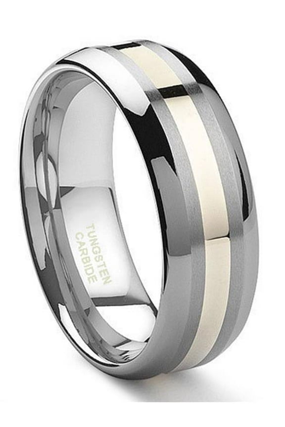 8MM Solid Tungsten Carbide 14K Gold Inlay Wedding Band Ring Sz 13.0