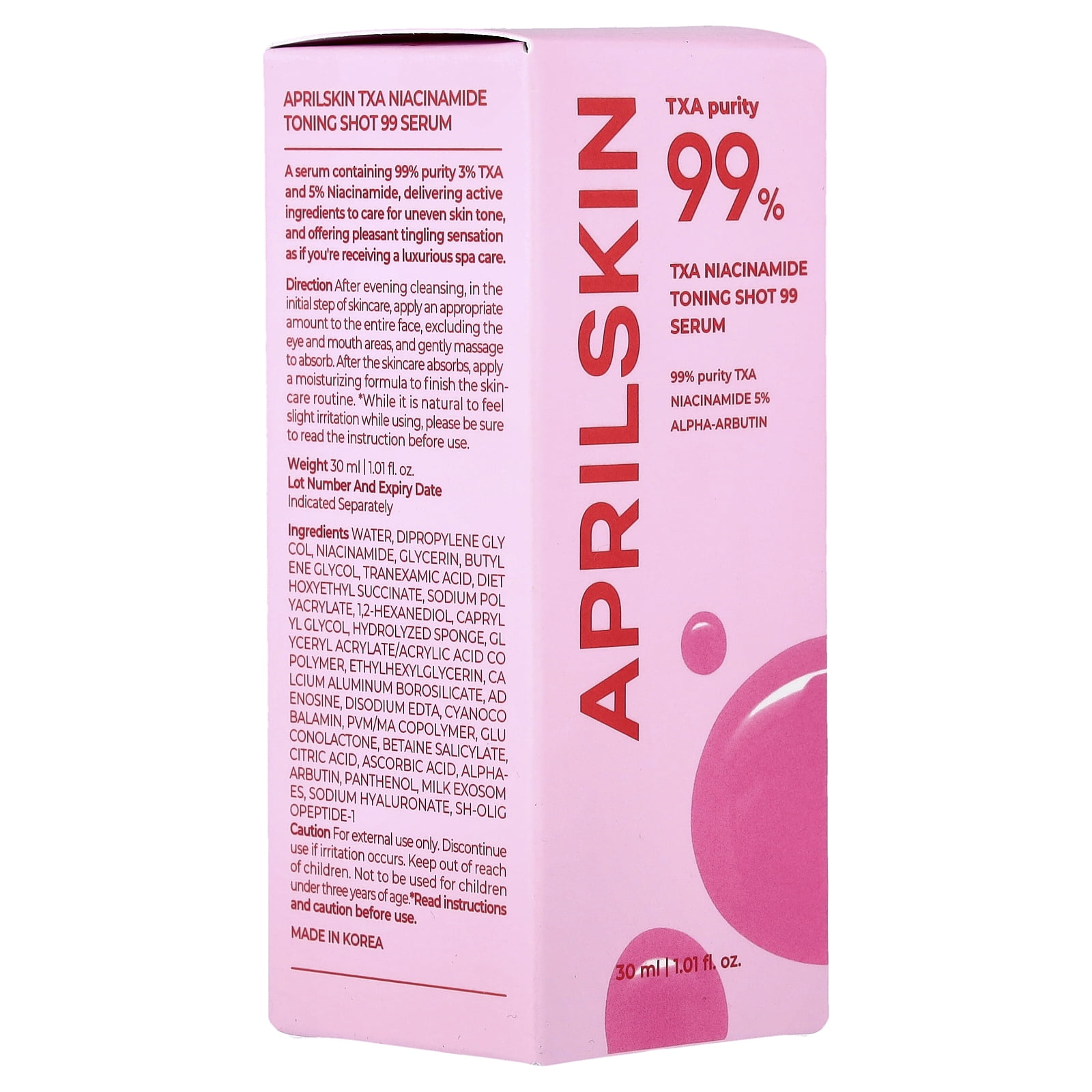 April Skin TXA Niacinamide Toning Shot 99% Serum, 1.01 fl oz (30 ml)