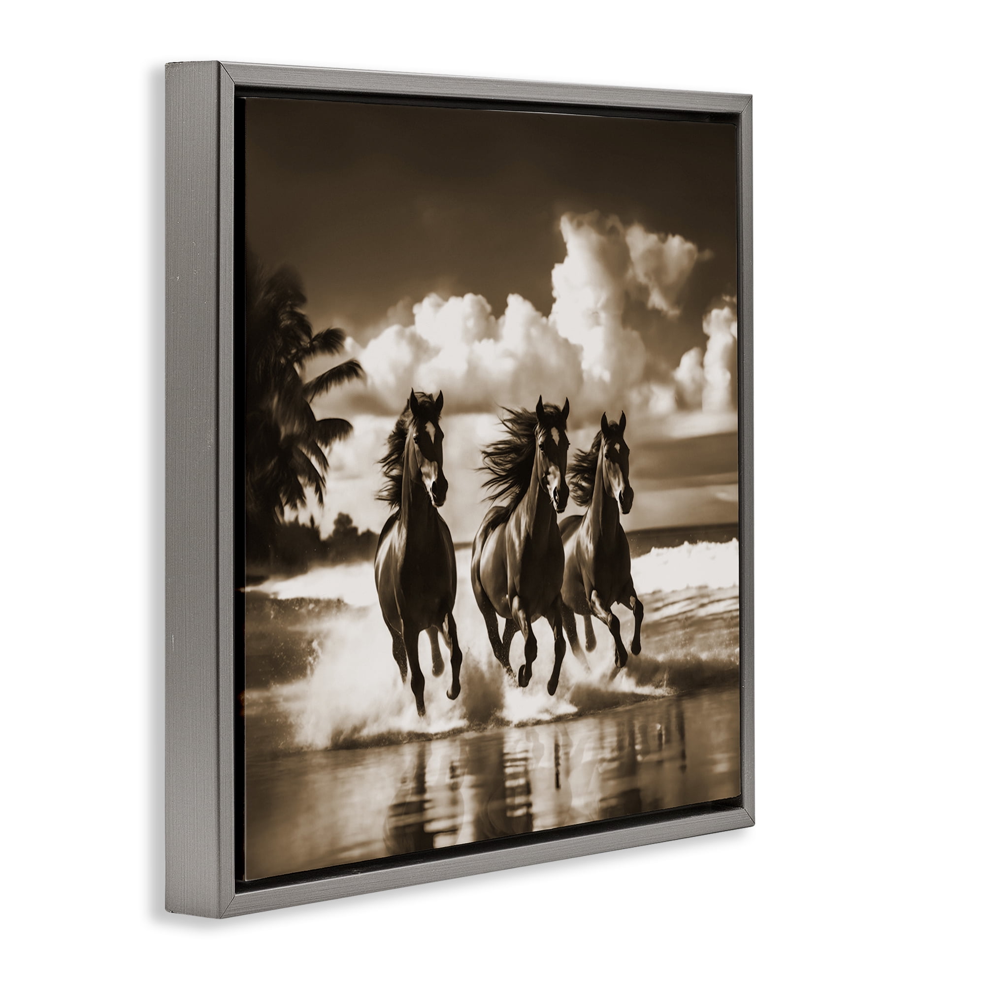 Stupell Industries Sepia Stallions Galloping Landscape & Nature Painting Gray Floater Framed Canvas Art Print Wall Art, 25 x 25