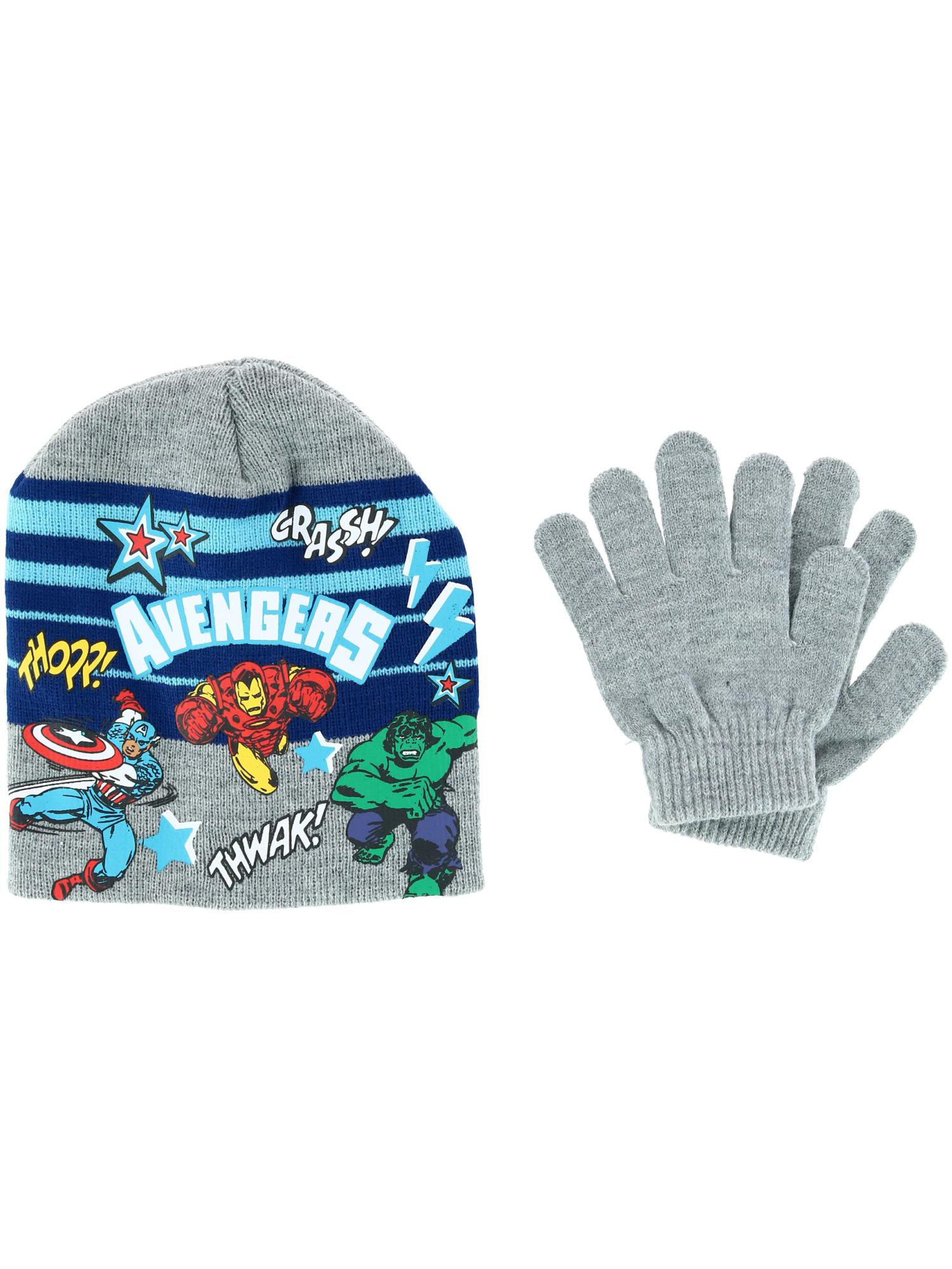 Boys Marvel Avengers Winter Knit Pom Pom Bobble Hat & Gloves Set 6-12 Years 