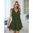 thumbnail image 4 of Womens Spring Summer 2025 Sleeveless Split V Neck Ruffle Chiffon Elegant Mini Short Skirt Dresses Green S, 4 of 9