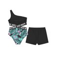 thumbnail image 4 of Yruioon 2PCS Girls Tankini Swimsuit Set Sleeveless One Shoulder Bathing Suit Holiday Beach Swimwear Green&Black 8, 4 of 7