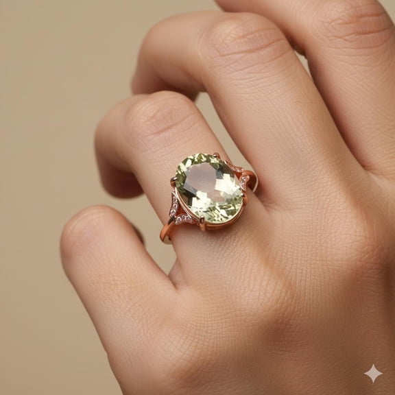 Green Amethyst Ring, 925 Sterling Silver Ring, Oval Shape Ring, Faceted Gemstone Ring, February Birthstone Ring, Boho Ring, Handmade Jewelry