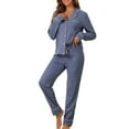 thumbnail image 2 of INSPIRE CHIC Women's Pajama Loungewear Long Sleeve Button Up Tops with Pants Christmas Two Pieces Matching Pj Sets XL Dark Blue, 2 of 6