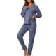 thumbnail image 2 of INSPIRAR CHIC Conjunto de Pijamas para Mujeres de Manga Larga con Botones y Pantalones, Juego de Pijamas a Juego de Dos Piezas para Navidad, XL Azul Oscuro, 2 of 6