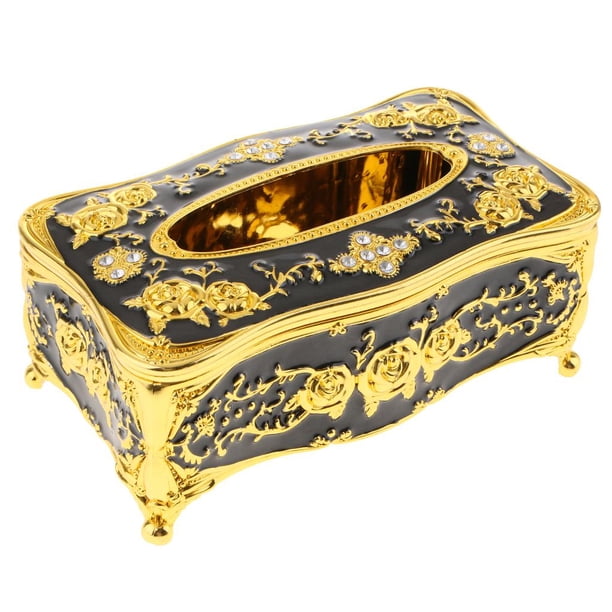 Soporte para Pañuelos Rectangur Creativo - Cubierta Decorativa para Caja de Pañuelos con Proceso de Galvanopstia, Cubierta para Servilletas - 8.66 Negro dorado perfecl Lujoso soporte para pañuelos de rosa