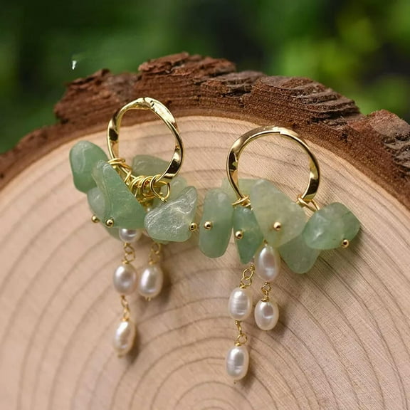 EOEMY Sterling Silver Jade Natural Freshwater White Pearl Drop Earrings Ear Pin Woman