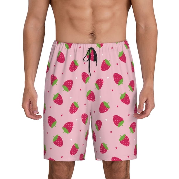 Balery Strawberries Pantalones cortos de pijama de punto de algodón para hombre con cinturilla y bolsillos-Small
