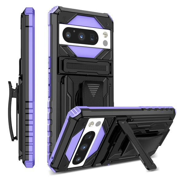 Heavy Duty Case for Google Pixel 9 Pro XL, Hybrid Military Grade Shockproof Rugged Cover with Hidden Bracket Removable Belt Clip Heat Dissipation Anti-Fall Case for Google Pixel 9 Pro XL, Purple