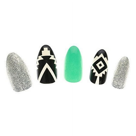 Claire's Girl's Mint, Silver & Aztec Print Stiletto False Nails