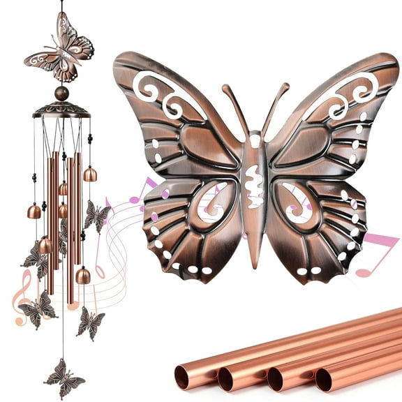 Outdoor Butterfly Wind Chimes, Decorative Wind Chimes with Aluminum Tubes and Wind Bells, Memorial Wind Chimes Sympathy Gifts for Mom Grandma