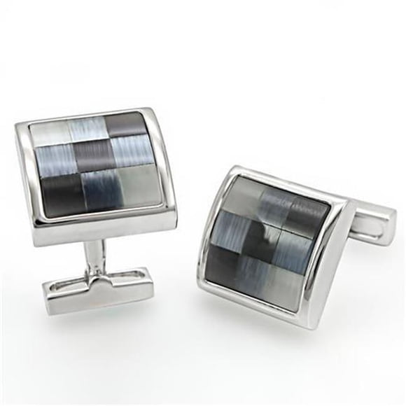 Alamode LO1371 Men Rhodium Brass Cufflink with Semi-Precious in Multi Color