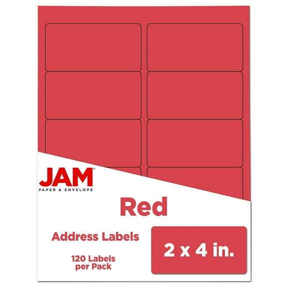 JAM Paper Shipping Address Labels, Standard Mailing, 2 x 4, Red, 120 per Pack