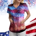 thumbnail image 2 of GEWSEY Women's 4th of July Nurse Scrub Top Patriotic Floral Print Nurse Shirt Plus Size V Neck Short Sleeve Nurse Uniform (Purple, L), 2 of 8