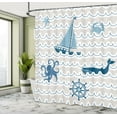 thumbnail image 5 of Ambesonne Cartoon Shower Curtain, Ship Whale Waves, 69"Wx75"L, Beige Blue White, 5 of 5