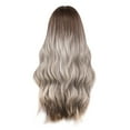 thumbnail image 2 of DOPI Long Pear Roll Big Wave Wig Dark Brown Gradient Gray Wig Mechanism Rose Net(2Pack), 2 of 5